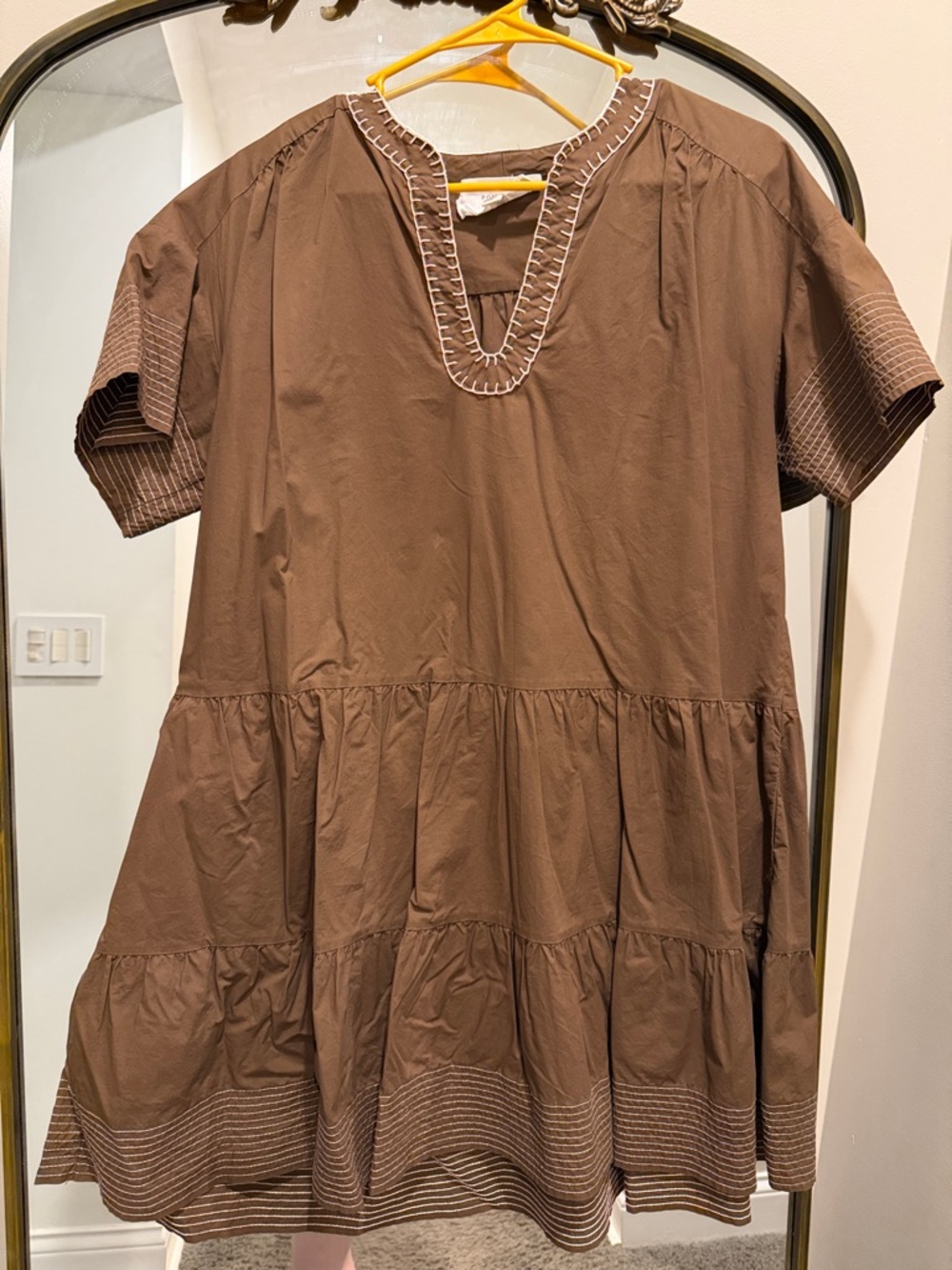 Pomander Place Brown Tunic with Pink Contrast Stitching small